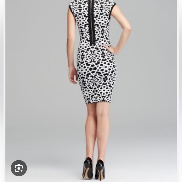 Torn by Ronny Kobo (Small) Black & White Patterned Body-con Sweater Mini Dress - Picture 5 of 13